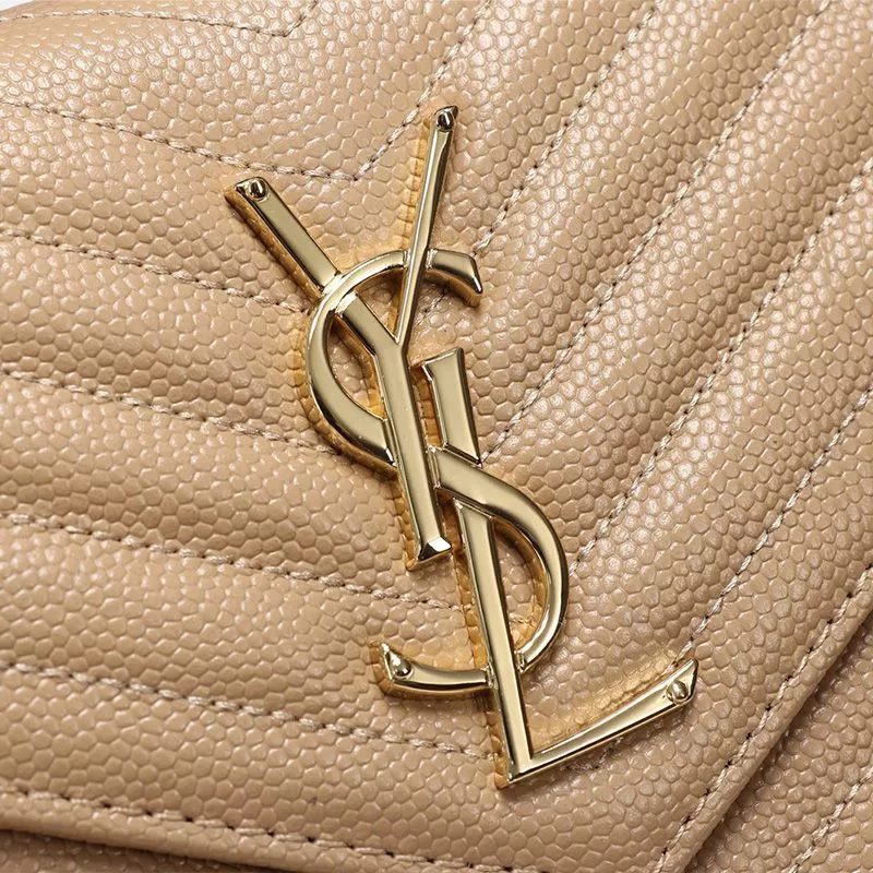 CHEAP Saint Laurent Large Monogram Chain Wallet In Textured Matelasse Leather Apricot Gold 0118