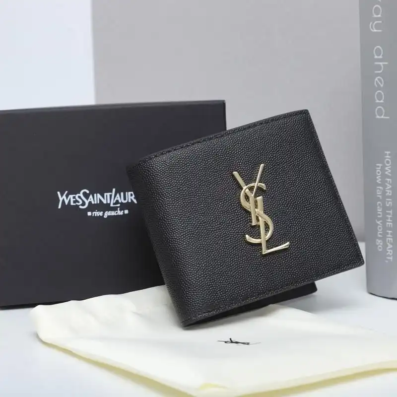 CHEAP Saint Laurent Small Monogram East West Wallet In Grained Leather Black Gold 0129