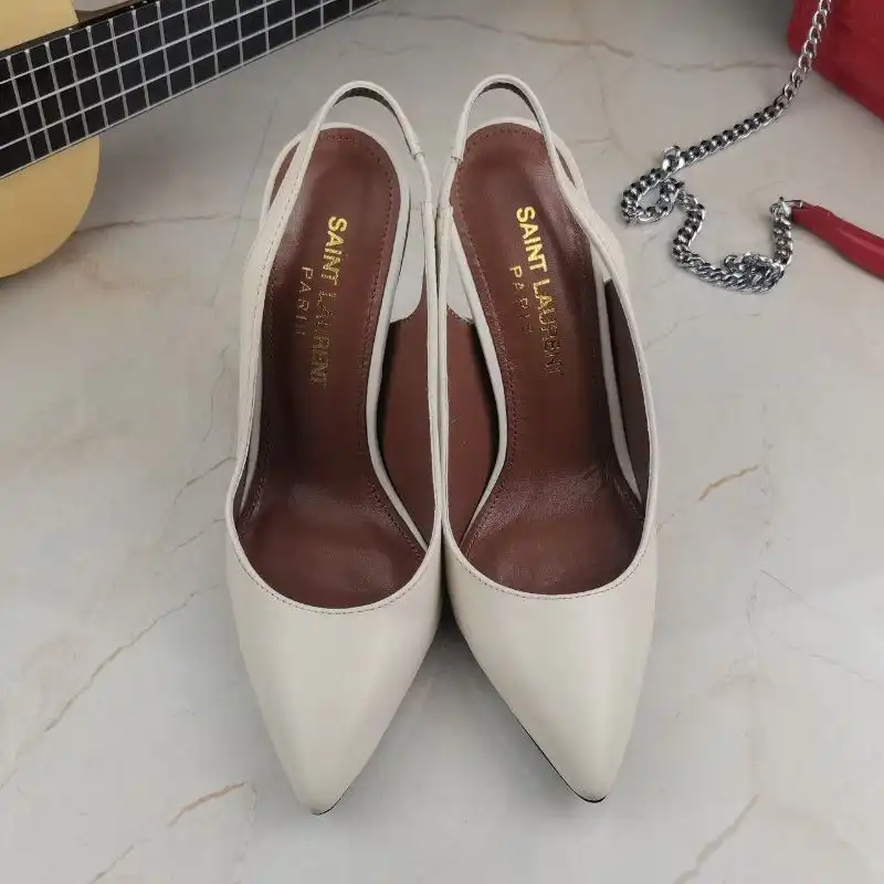 CHEAP Saint Laurent Opyum Slingback Pumps Women Smooth Leather Beige Gold 0130