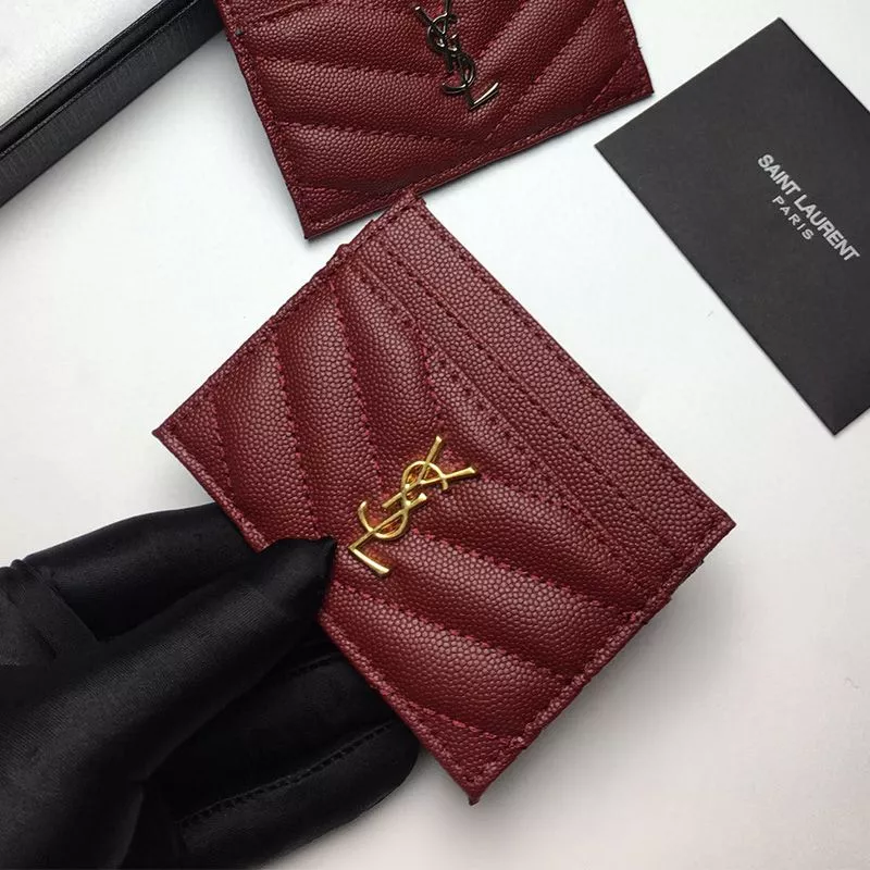 CHEAP Saint Laurent Monogram Card Case In Grained Matelasse Leather Burgundy Gold 0116