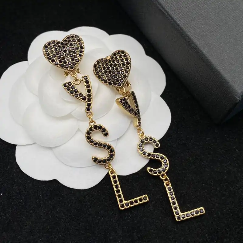 CHEAP Saint Laurent Opyum Heart Earrings In Metal And Crystal Gold 0124