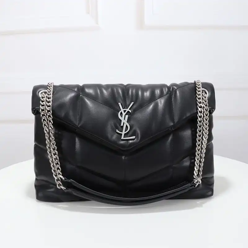 CHEAP Saint Laurent Medium Loulou Puffer Bag In Quilted Lambskin Black Silver 0131