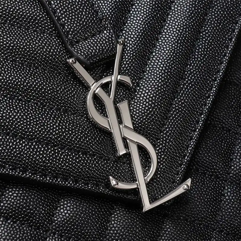 CHEAP Saint Laurent Large Envelope Chain Bag In Mixed Grained Matelasse Leather Black Silver 0125