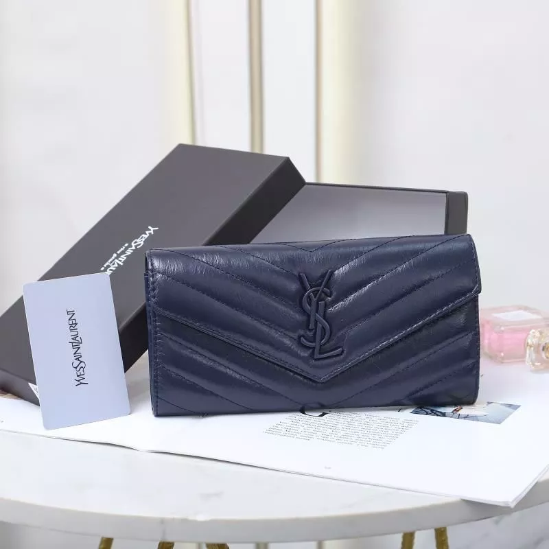 CHEAP Saint Laurent Large Monogram Flap Wallet In Crinkled Matelasse Leather Navy Blue 0118