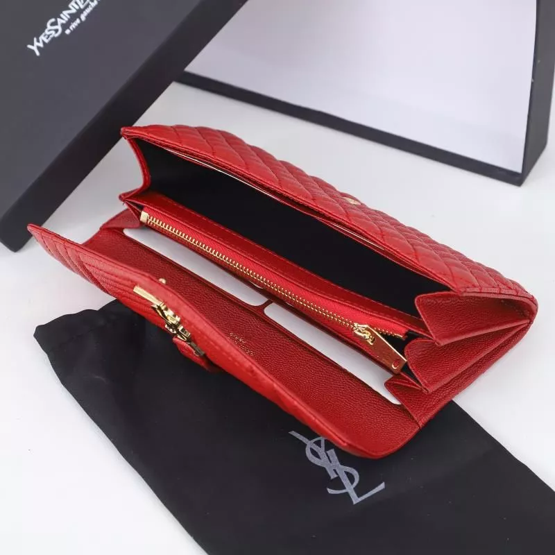 CHEAP Saint Laurent Large Envelope Flap Wallet In Mixed Grained Matelasse Leather Red Gold 0113