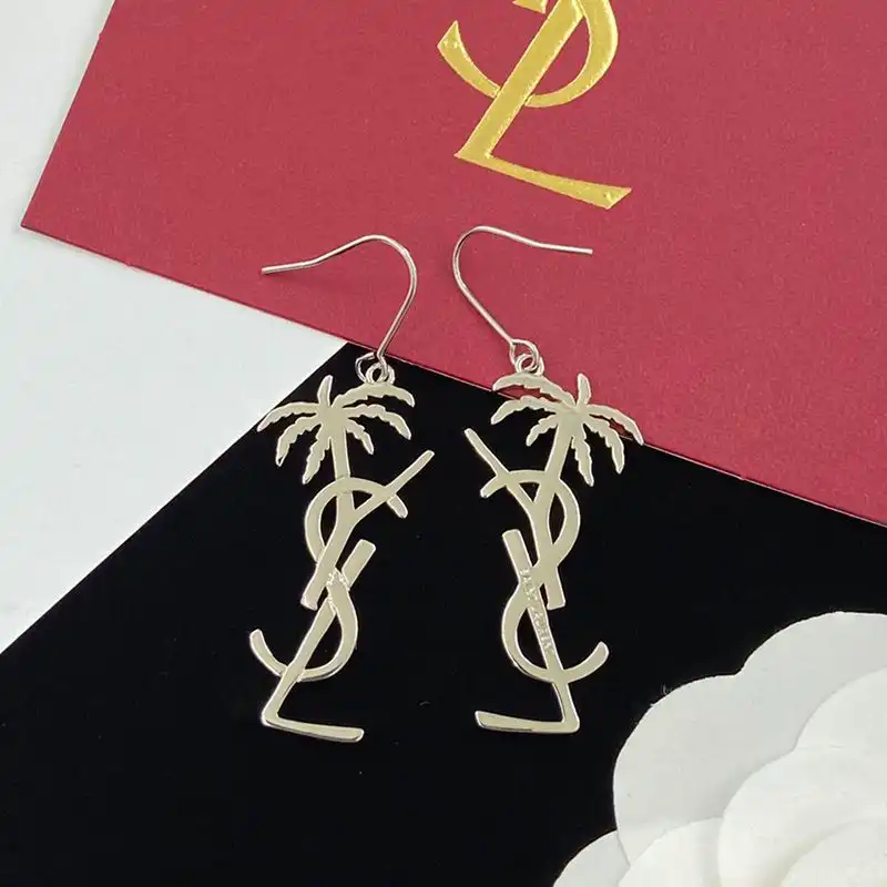 CHEAP Saint Laurent Opyum Pendant Earrings In Palm Tree Metal Silver 0123