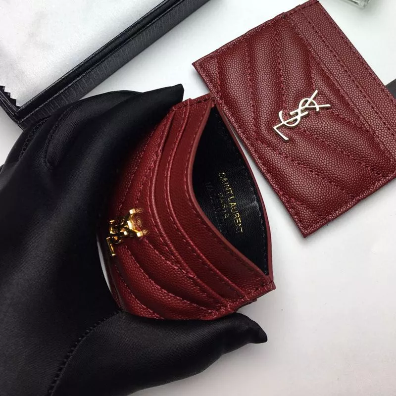 CHEAP Saint Laurent Monogram Card Case In Grained Matelasse Leather Burgundy Gold 0116