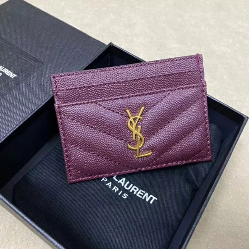 Saint Laurent Monogram Card Case In Grained Matelasse Leather Purple Gold 0113