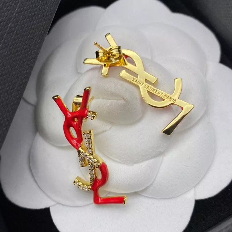 CHEAP Saint Laurent Opyum Earrings In Metal, Enamel and Crystals Gold Red 0119