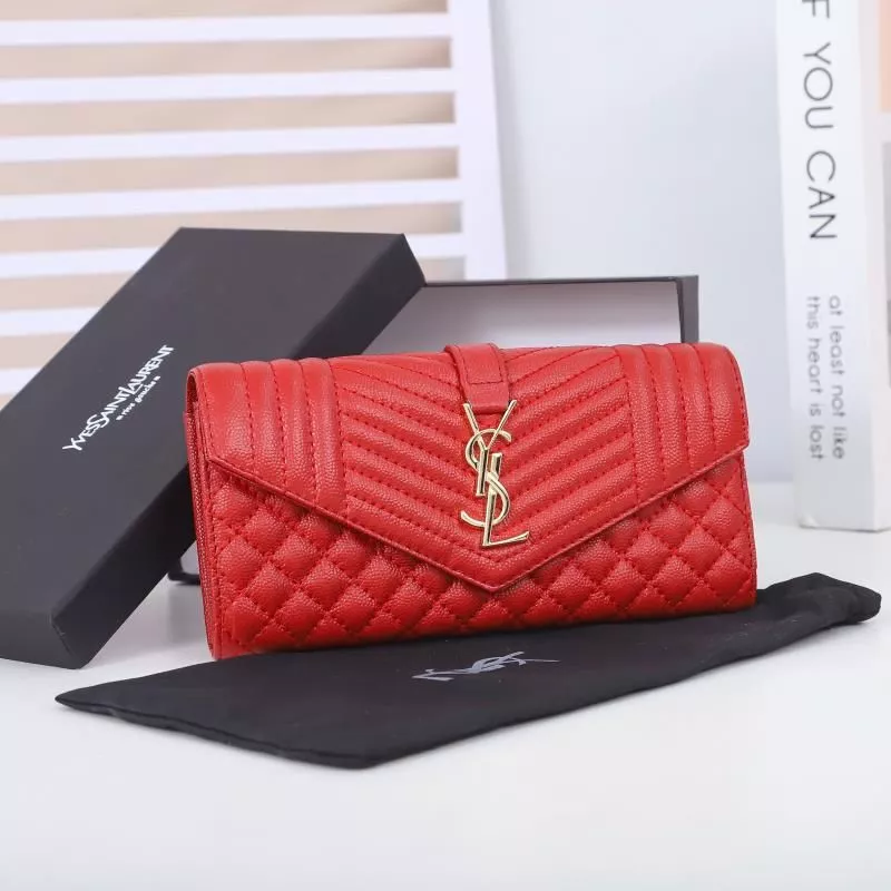 Saint Laurent Large Envelope Flap Wallet In Mixed Grained Matelasse Leather Red Gold 0113