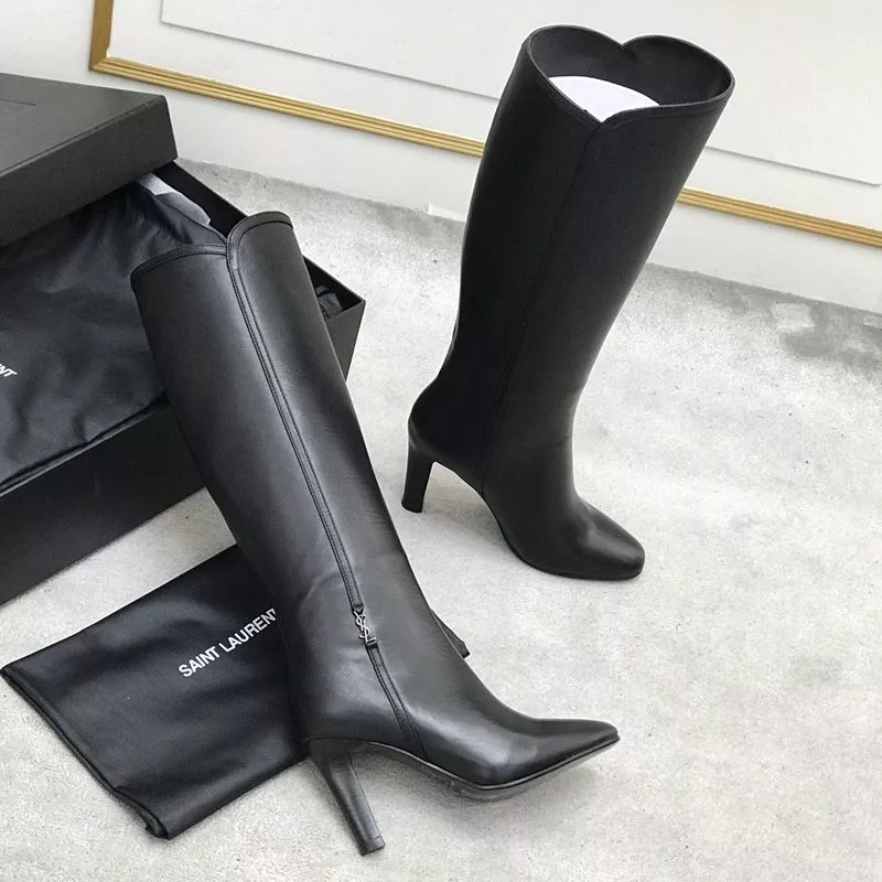 CHEAP Saint Laurent Jane Knee Boots with YSL Signature Women Smooth Leather Black 0117