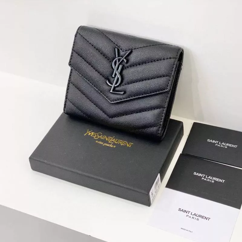 CHEAP Saint Laurent Small Envelope Trifold Wallet In Grained Matelasse Leather Black 0118