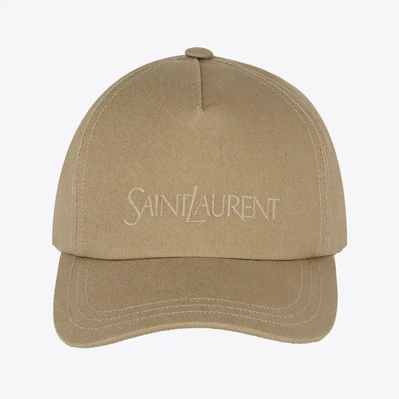 Saint Laurent Baseball Cap In Gabardine with Logo Embroidery Khaki 0122