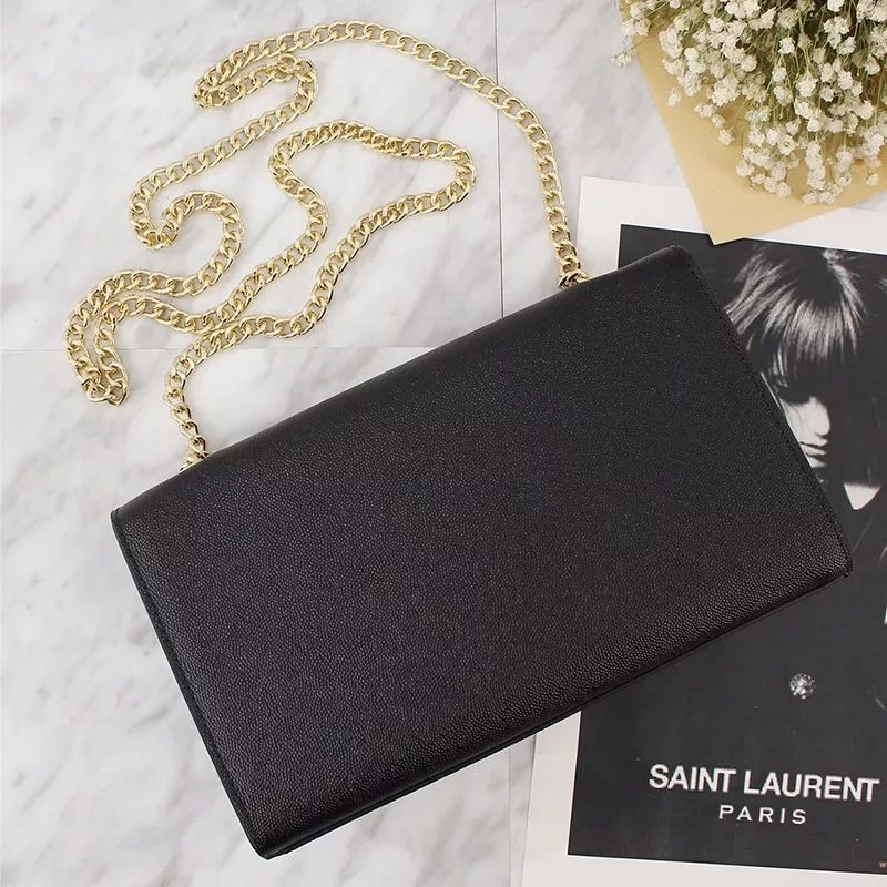 CHEAP Saint Laurent Medium Kate Chain Bag In Grained Leather Black Gold 0120