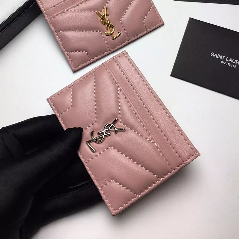 Saint Laurent Monogram Card Case In Matelasse Lambskin Pink Silver 0113