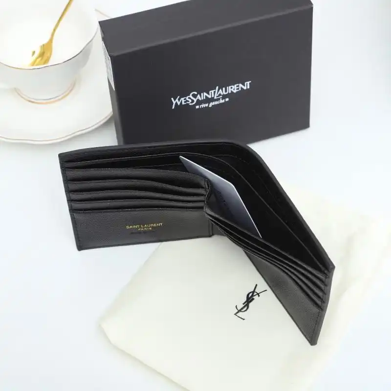 CHEAP Saint Laurent Small Monogram East West Wallet In Grained Leather Black Gold 0129