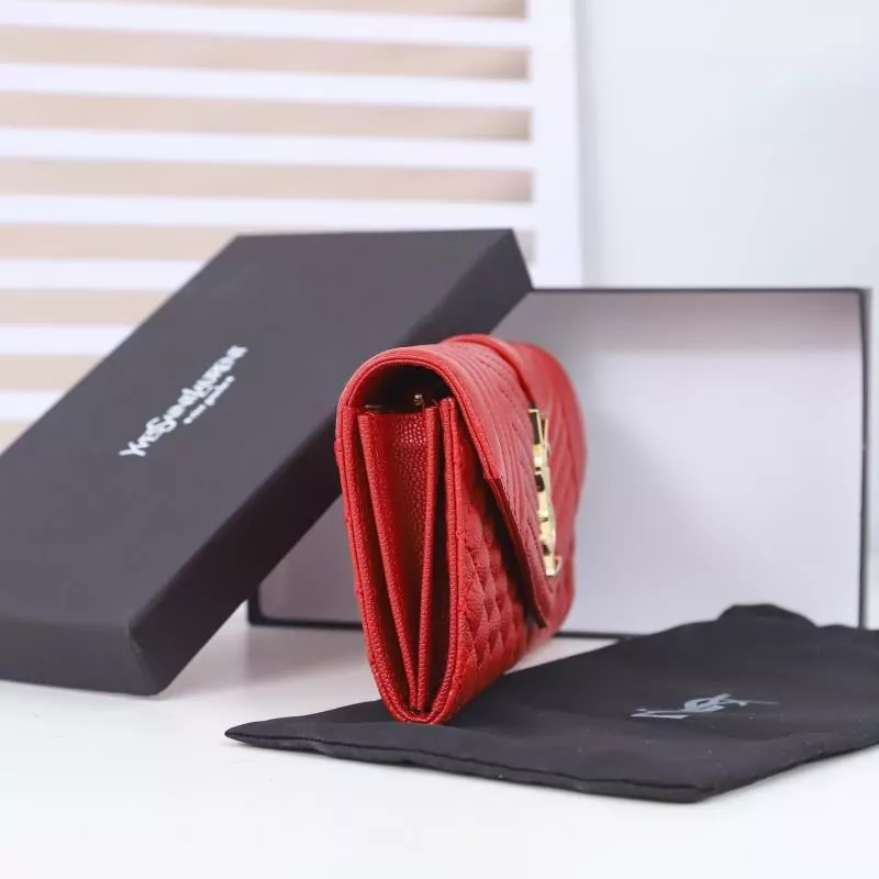 CHEAP Saint Laurent Large Envelope Flap Wallet In Mixed Grained Matelasse Leather Red Gold 0113