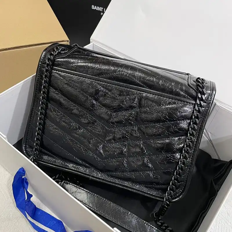 CHEAP Saint Laurent Medium Niki Chain Bag In Crinkled And Quilted Leather Black 0131