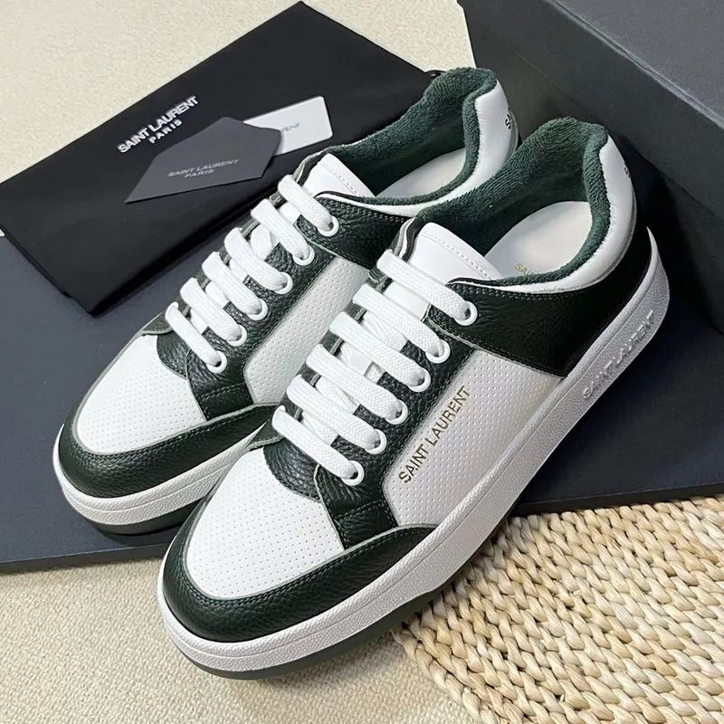 CHEAP Saint Laurent SL 61 Low-Top Sneakers Unisex Perforated and Grained Leather White Green 0115