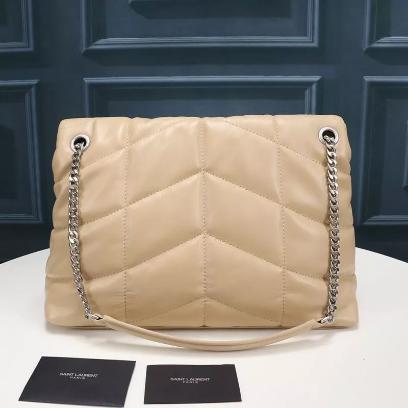 CHEAP Saint Laurent Medium Loulou Puffer Bag In Quilted Lambskin Apricot Silver 0120