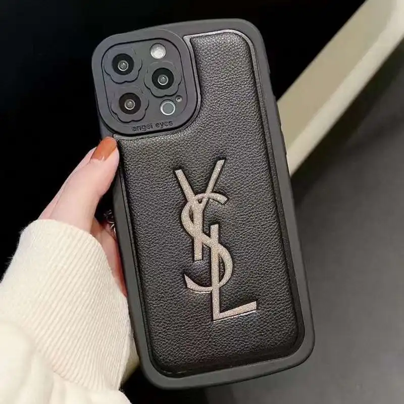 Saint Laurent Cassandre iPhone Case In Grained Calfskin Black 0122