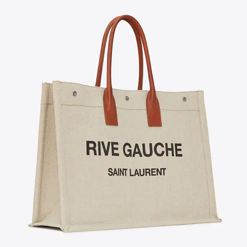 CHEAP Saint Laurent Rive Gauche Tote In Linen And Leather Beige 0125