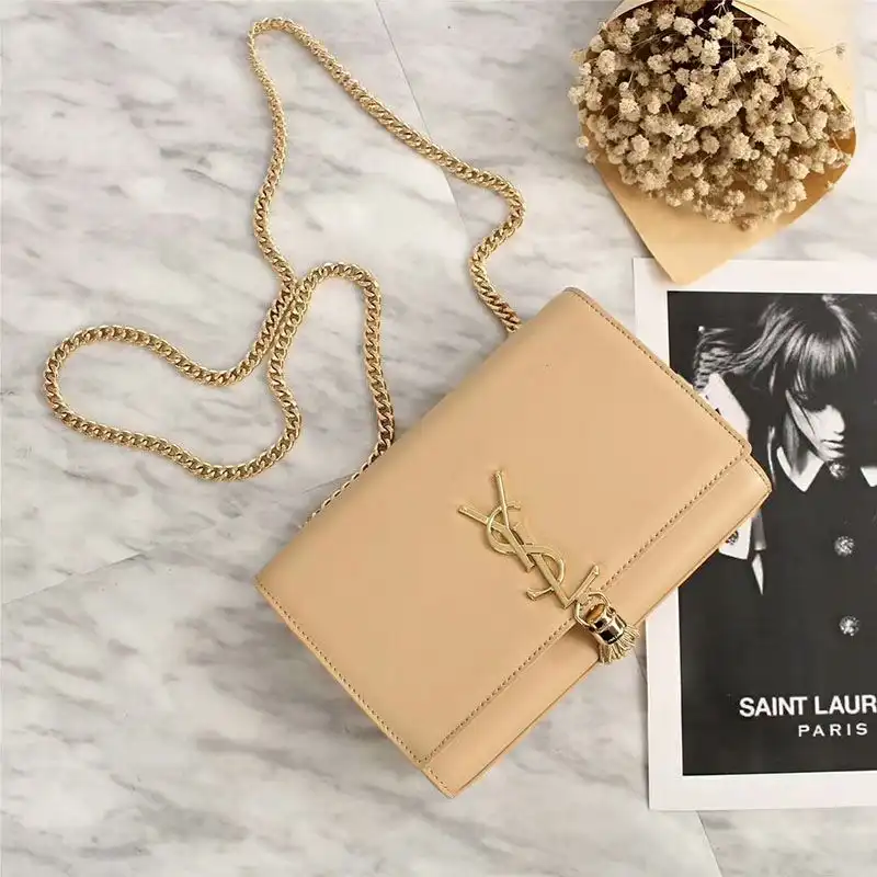 CHEAP Saint Laurent Medium Kate Chain Bag with Tassel In Leather Apricot Gold 0131