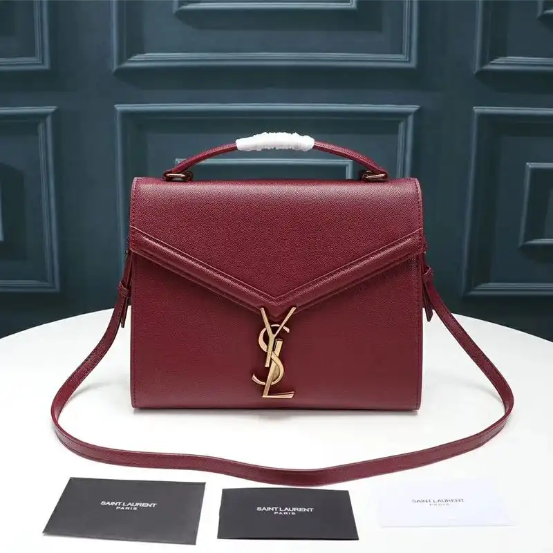 CHEAP Saint Laurent Medium Cassandra Top Handle Bag In Grained Leather Burgundy Gold 0125