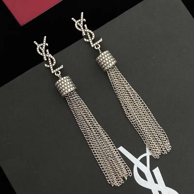 CHEAP Saint Laurent Loulou Earrings With Chain Tassels In Hammered Metal Silver 0128