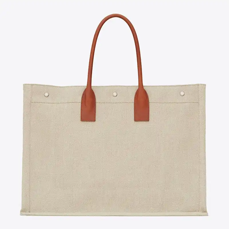 CHEAP Saint Laurent Rive Gauche Tote In Linen And Leather Beige 0125