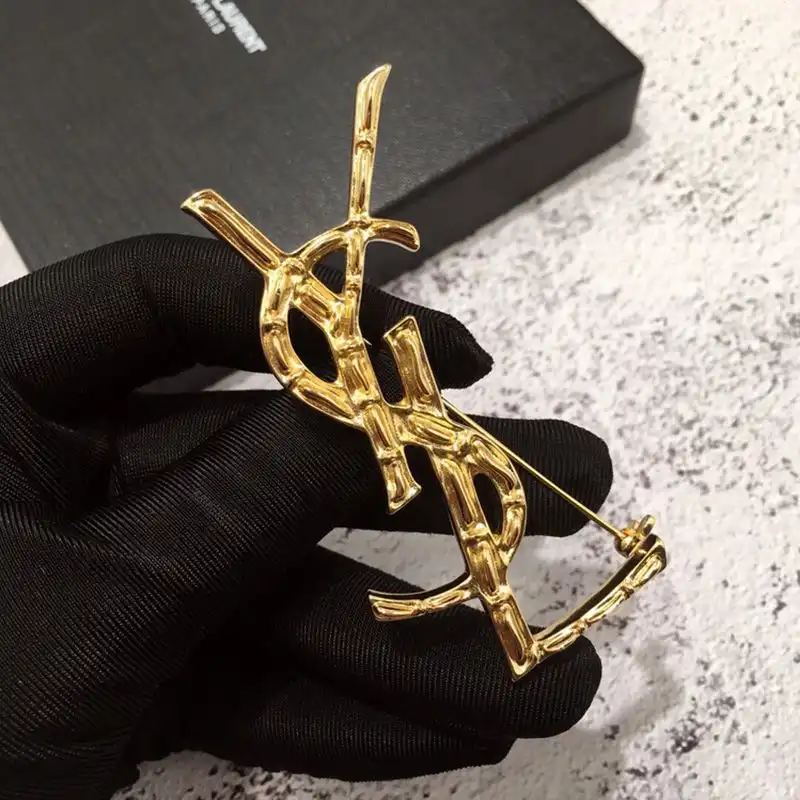 CHEAP Saint Laurent Opyum Brooch In Bamboo Metal Gold 0123