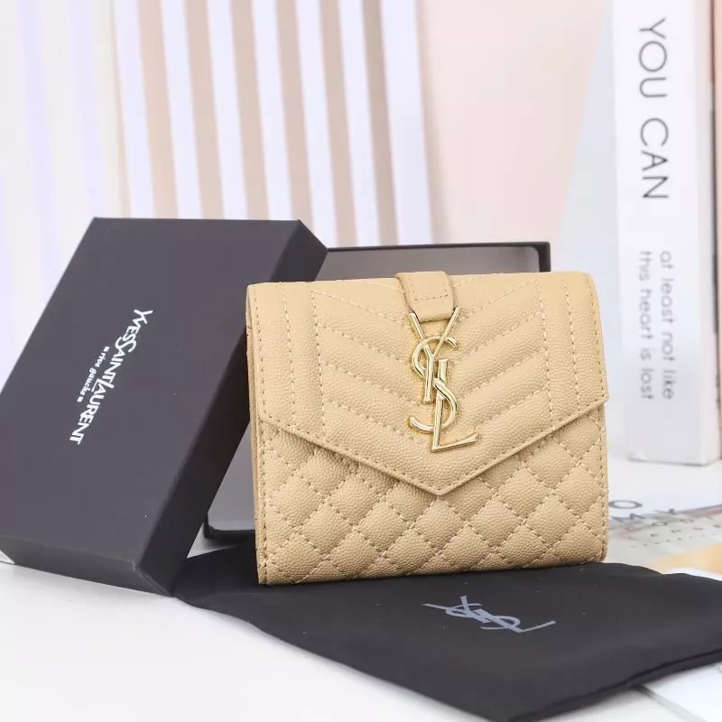 CHEAP Saint Laurent Small Envelope Trifold Wallet In Mixed Grained Matelasse Leather Apricot Gold 0118