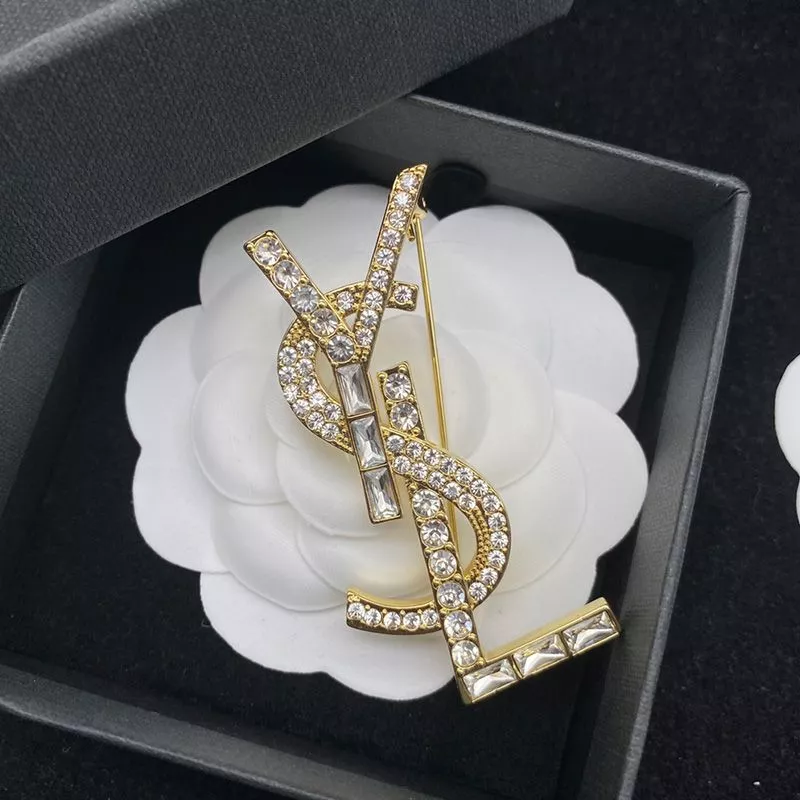 CHEAP Saint Laurent Opyum Brooch In Metal, Crystal and Rhinestones Gold 0119