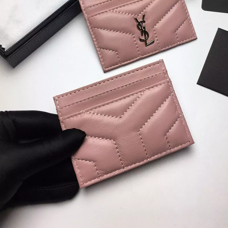 CHEAP Saint Laurent Monogram Card Case In Matelasse Lambskin Pink Silver 0113