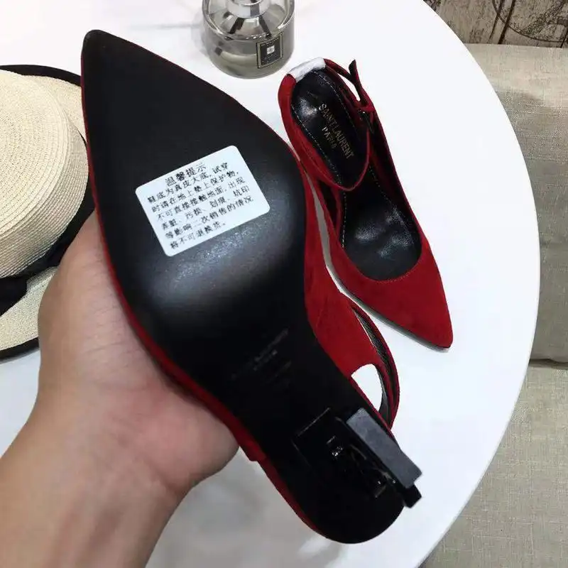 CHEAP Saint Laurent Opyum Slingback Pumps Women Suede Red Black 0130