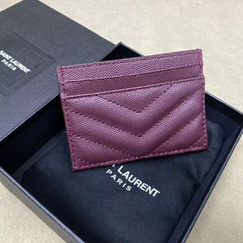 CHEAP Saint Laurent Monogram Card Case In Grained Matelasse Leather Purple Gold 0113