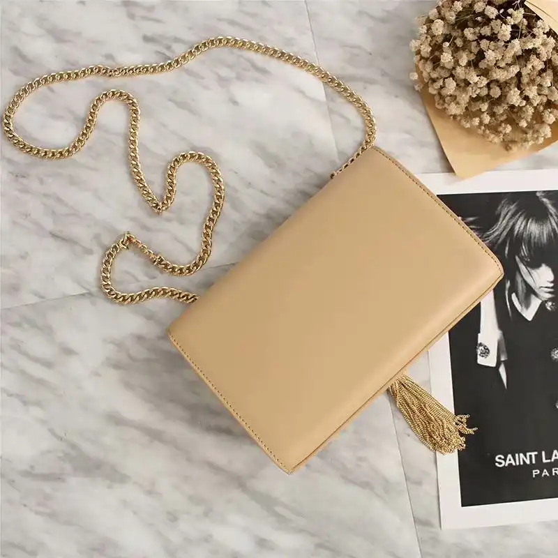 CHEAP Saint Laurent Medium Kate Chain Bag with Tassel In Leather Apricot Gold 0131