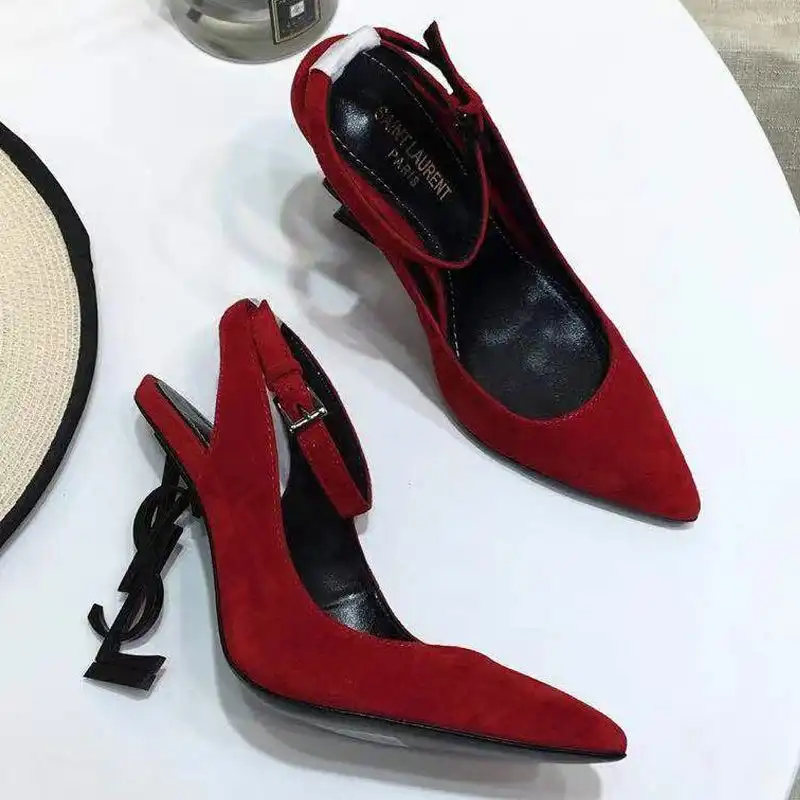 CHEAP Saint Laurent Opyum Slingback Pumps Women Suede Red Black 0130