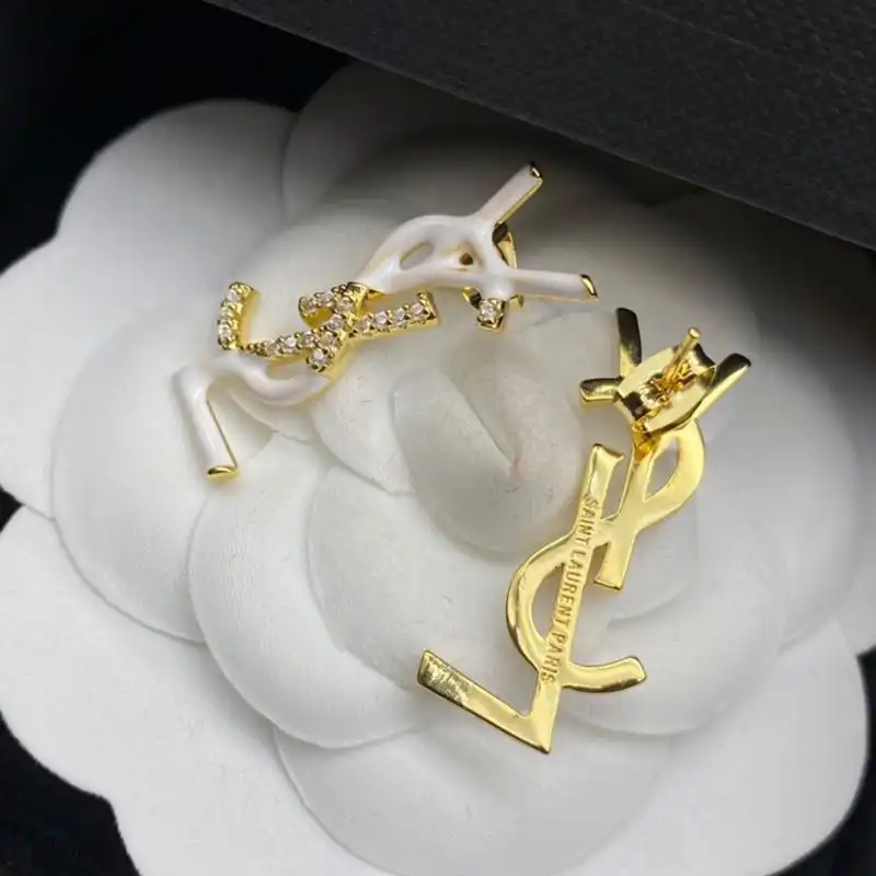 CHEAP Saint Laurent Opyum Earrings In Metal, Enamel and Crystals Gold White 0128