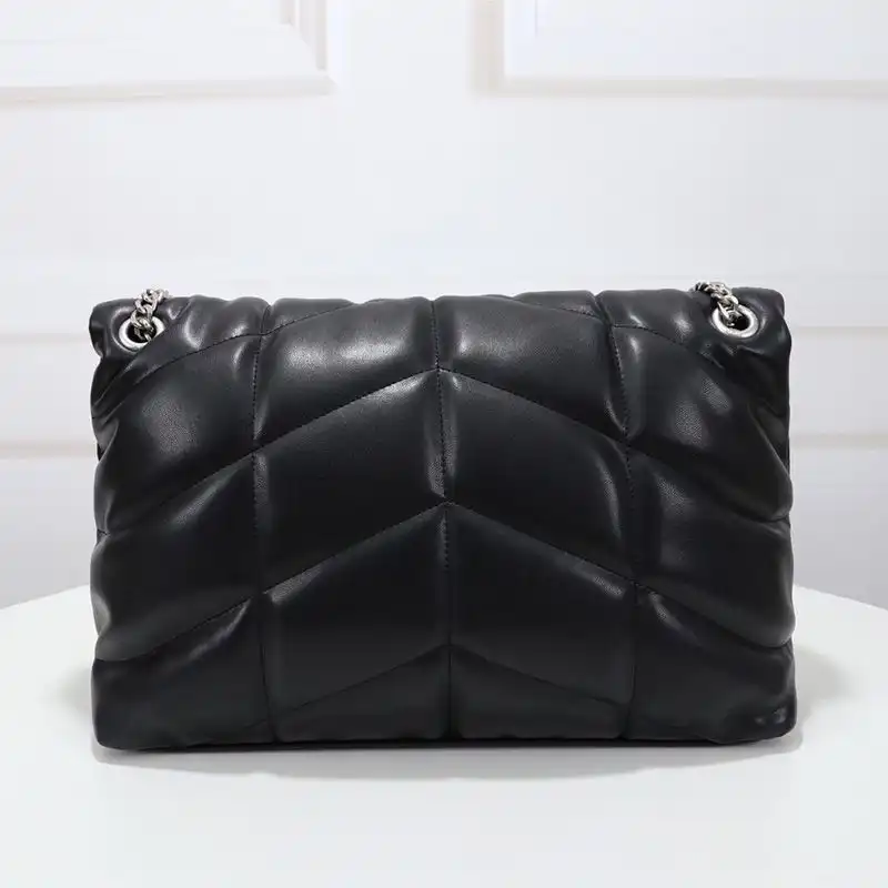 CHEAP Saint Laurent Medium Loulou Puffer Bag In Quilted Lambskin Black Silver 0131