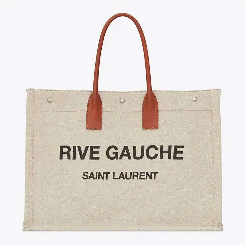 CHEAP Saint Laurent Rive Gauche Tote In Linen And Leather Beige 0125