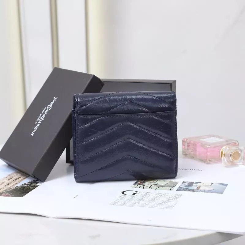 CHEAP Saint Laurent Small Monogram Trifold Wallet In Crinkled Matelasse Leather Navy Blue 0118