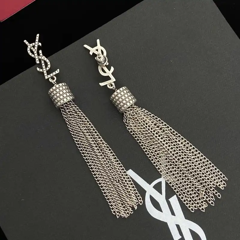 CHEAP Saint Laurent Loulou Earrings With Chain Tassels In Hammered Metal Silver 0128