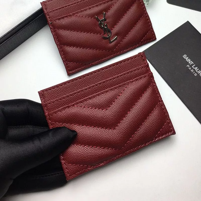 CHEAP Saint Laurent Monogram Card Case In Grained Matelasse Leather Burgundy Gold 0116