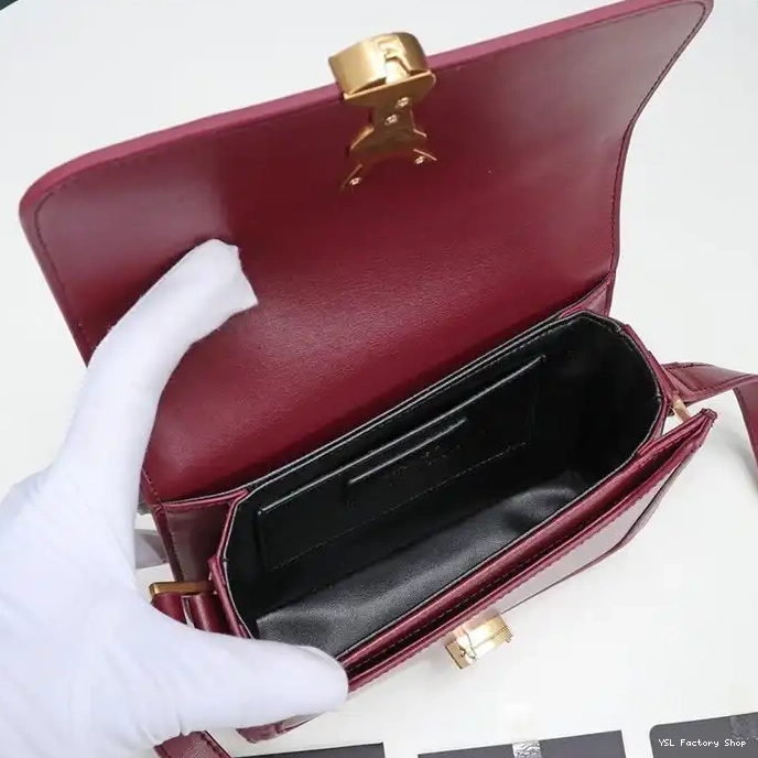 CHEAP In Small Laurent Burgundy Solferino Satchel Box Gold Saint Leather 0222