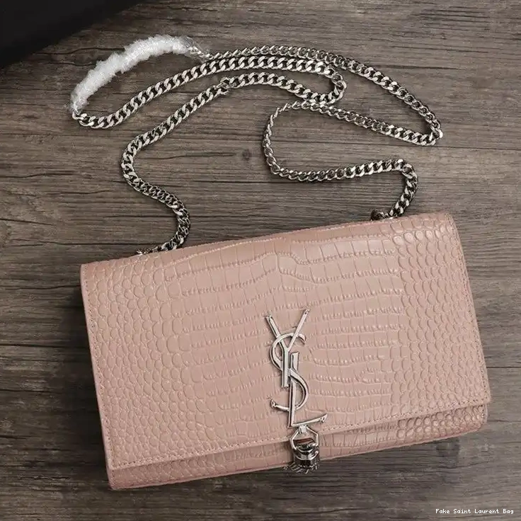 CHEAP Chain Embossed Bag Leather Pink Crocodile Silver Kate Laurent Medium Shiny with In Saint Tassel 0220