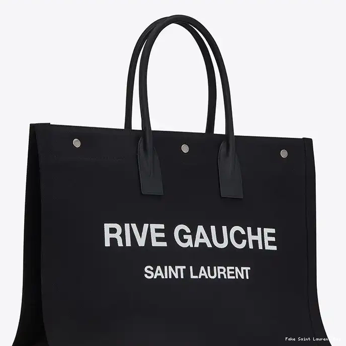 CHEAP And In Black Linen Saint Laurent Tote Rive Gauche Leather 0215