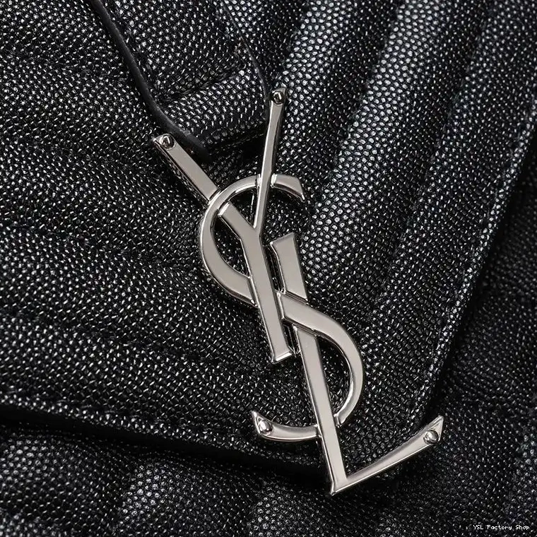 CHEAP Bag Mixed Saint Laurent Grained Matelasse Envelope In Large Black Chain Leather Silver 0213