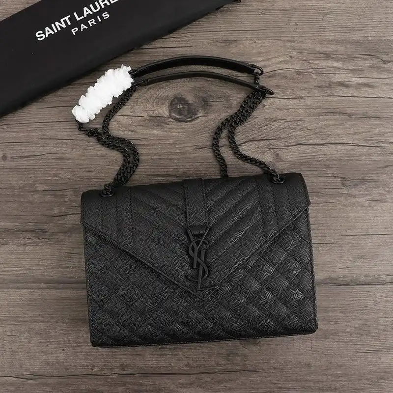 CHEAP Saint Laurent Medium Envelope Chain Bag In Mixed Grained Matelasse Leather Black 0206