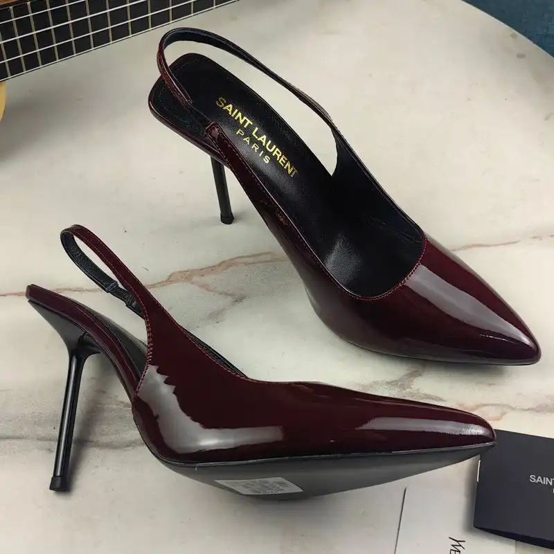 CHEAP Saint Laurent Kiss 105 Slingback Pumps Women Patent Leather Burgundy 0203